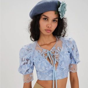 For Love and Lemons Uma Blue Lace Crop Top